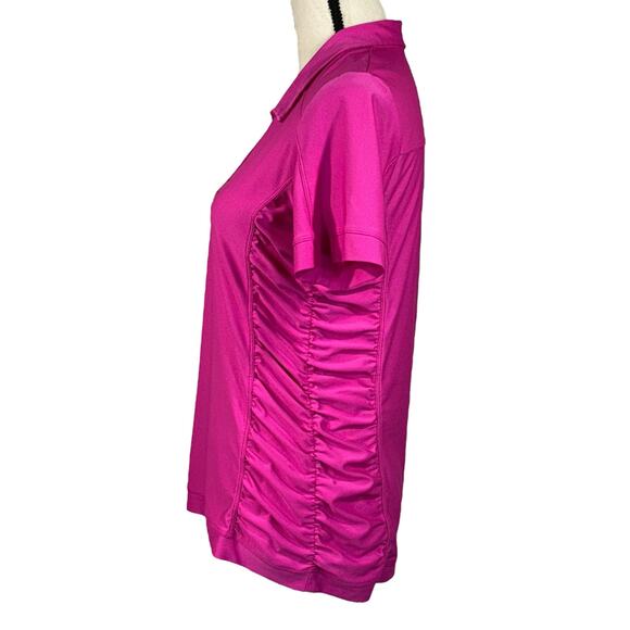 Athleta Medium BIrdie Polo Top V-Neck Stretch Ruched Sides Short Sleeves Pink - Picture 7 of 10